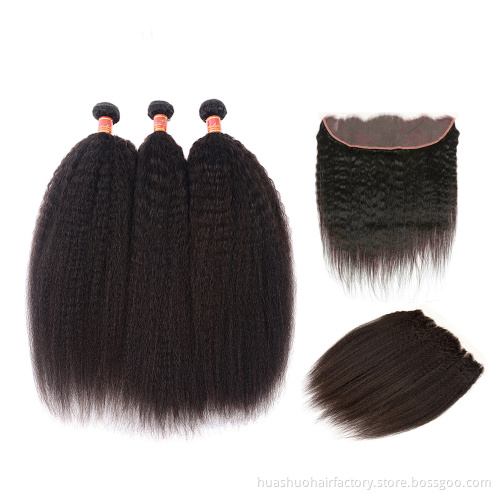 Huashuo Hair Highest Discounts Factory Price Mink Brazilian Yaki Kinky Straight Hair Bundles And 13 4 Perruque Lace Frontal